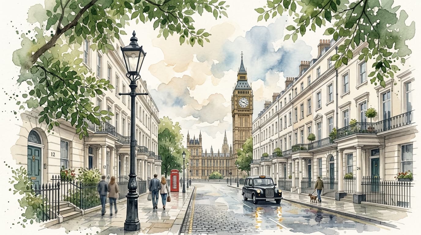 London townhouses, Victorian architecture and Big Ben